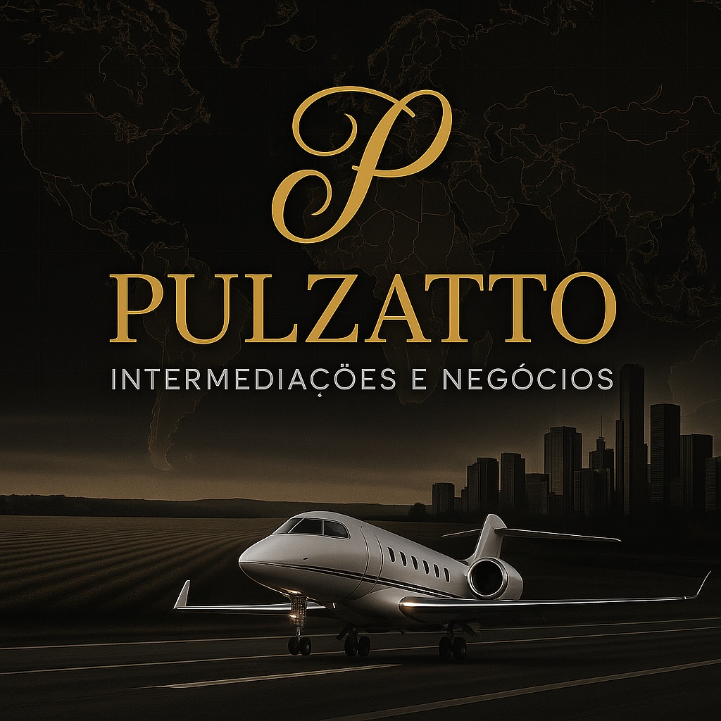 Pulzatto Intermediações e Negócios - Jato executivo com logo dourado